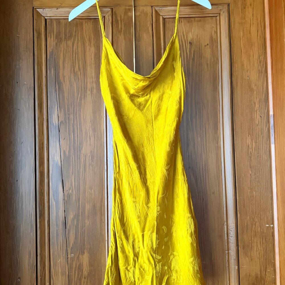 Audrey 3+1 Yellow Shimmer Cowl Neck Mini Dress